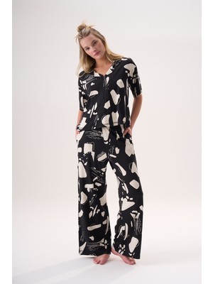 Evia Etoile Bambu Kısa Kol Düğmeli Ev Takımı 26505