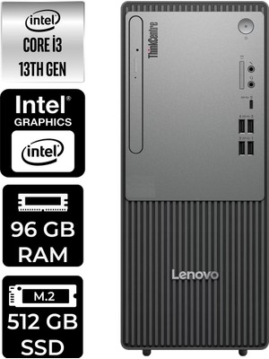 Lenovo Thinkcentre Neo 50T i3 13100 Masaüstü Bilgisayar 96GB RAM 512GB SSD Win11 Pro + Per4 USB 12UB0009TRP357