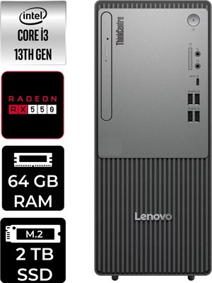 Lenovo Thinkcentre Neo 50T i3 13100 Masaüstü Bilgisayar 64GB RAM 2TB SSD Win11 Home + Per4 USB 12UB0009TRP395