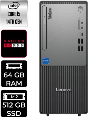 Lenovo Thinkcentre Neo 50T Intel Core I5 14400 64GB 512GB SSD RX550/4GB Fdos Masaüstü Bilgisayar & Per4 USB Bellek 12UAS1CF00P373