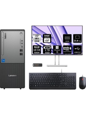 Lenovo Thinkcentre Neo 50T i5 14400 Masaüstü Bilgisayar 48GB RAM 2TB SSD 23.8" FHD Win11 Pro + Per4 USB 12UAS1CF00P651