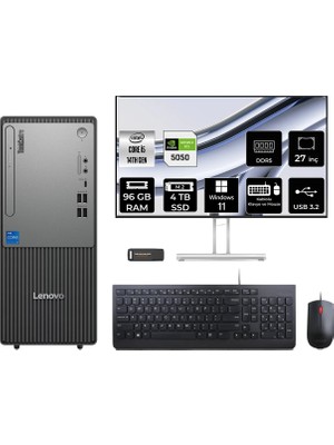 Lenovo Thinkcentre Neo 50T i5 14400 RTX 5050 8GB Masaüstü Bilgisayar 96GB RAM 4TB SSD 27" FHD Win11 Pro + Per4 USB 12UAS1CF00P1200