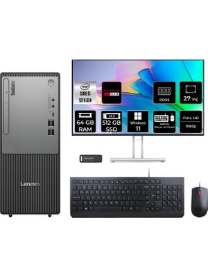 Lenovo Thinkcentre Neo 50T Intel Core I3 13100 64GB 512GB SSD RX550/4GB 27" Fhd Monitör W11P Masaüstü Bilgisayar & Per4 USB Bellek 12UB0009TRP1013