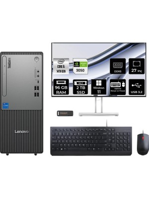 Lenovo Thinkcentre Neo 50T i5 14400 RTX 3050 Masaüstü Bilgisayar 96GB RAM 2TB SSD 27" FHD Win11 Home + Per4 USB 12UAS1CF00P1119