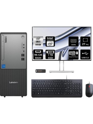 Lenovo Thinkcentre Neo 50T Intel Core I5 14400 96GB 1tb SSD 27" Fhd Monitör Fdos Masaüstü Bilgisayar & Per4 USB Bellek 12UAS1CF00P918