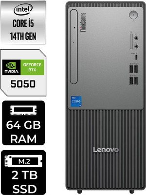 Lenovo Thinkcentre Neo 50T Intel Core I5 14400 64GB 2tb SSD RTX5050/8GB W11P Masaüstü Bilgisayar & Per4 USB Bellek 12UAS1CF00P595