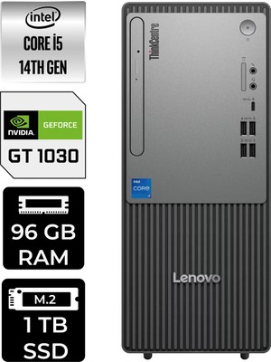 Lenovo Thinkcentre Neo 50T i5 14400 Masaüstü Bilgisayar 96GB RAM 1TB SSD Win11 Pro + Per4 USB 12UAS1CF00P478