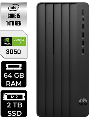 HP Prodesk 2 i5 14400 RTX 3050 64GB RAM 2TB SSD FreeDOS B70VQATPN495 Masaüstü Bilgisayar + Per4 USB