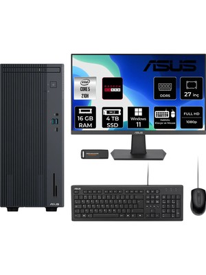 Asus Expertcenter P500MV Intel Core 5 210H 16GB 4tb SSD RX550/4GB 27" Fhd Monitör W11P Masaüstü Bilgisayar & Per4 USB Bellek P500C52108512B0DP884