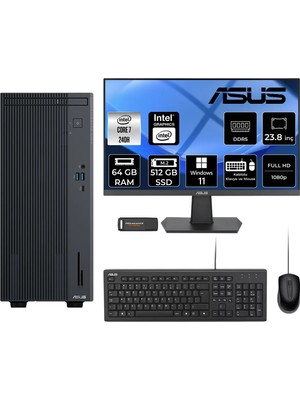 Asus Expertcenter P500MV Intel Core 7 240H 64GB 512GB SSD 23.8" Fhd Monitör W11H Masaüstü Bilgisayar & Per4 USB Bellek P500C724016512B0DP573