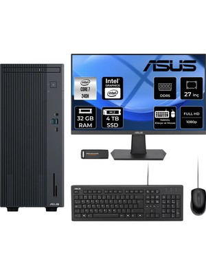 Asus Expertcenter P500MV Core 7 240H Masaüstü Bilgisayar 32GB RAM 4TB SSD 27" FHD FreeDOS + Per4 USB P500C724016512B0DP788