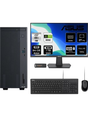 Asus Expertcenter P500MV Core 5 210H RTX 3050 Masaüstü Bilgisayar 64GB RAM 1TB SSD 27" FHD FreeDOS + Per4 USB P500C52108512B0DP914