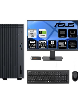 Asus Expertcenter P500MV Core 7 240H RTX 5050 8GB Masaüstü Bilgisayar 64GB RAM 512GB SSD 27" FHD Win11 Home + Per4 USB P500C724016512B0DP993