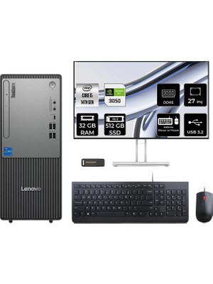 Lenovo Thinkcentre Neo 50T i5 14400 RTX 3050 Masaüstü Bilgisayar 32GB RAM 512GB SSD 27" FHD FreeDOS + Per4 USB 12UAS1CF00P1085