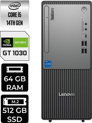 Lenovo Thinkcentre Neo 50T i5 14400 Masaüstü Bilgisayar 64GB RAM 512GB SSD FreeDOS + Per4 USB 12UAS1CF00P433