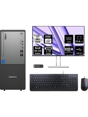 Lenovo Thinkcentre Neo 50T Intel Core I5 14400 96GB 2tb SSD 23.8" Fhd Monitör Fdos Masaüstü Bilgisayar & Per4 USB Bellek 12UAS1CF00P619