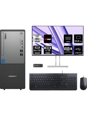 Lenovo Thinkcentre Neo 50T Intel Core I5 14400 64GB 4tb SSD RX550/4GB 23.8" Fhd Monitör Fdos Masaüstü Bilgisayar & Per4 USB Bellek 12UAS1CF00P676