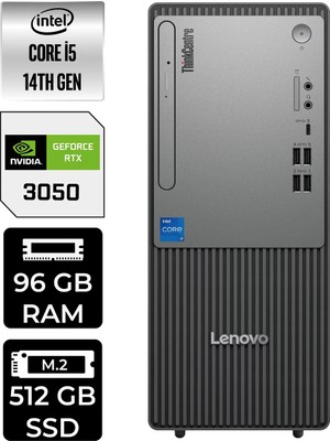 Lenovo Thinkcentre Neo 50T Intel Core I5 14400 96GB 512GB SSD RTX3050/6GB Fdos Masaüstü Bilgisayar & Per4 USB Bellek 12UAS1CF00P497