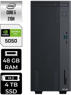 Asus Expertcenter P500MV Core 5 210H RTX 5050 8GB Masaüstü Bilgisayar 48GB RAM 4TB SSD Win11 Pro + Per4 USB P500C52108512B0DP532