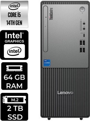 Lenovo Thinkcentre Neo 50T Intel Core I5 14400 64GB 2tb SSD Fdos Masaüstü Bilgisayar & Per4 USB Bellek 12UAS1CF00P315