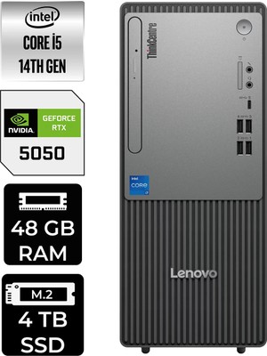 Lenovo Thinkcentre Neo 50T i5 14400 RTX 5050 8GB Masaüstü Bilgisayar 48GB RAM 4TB SSD FreeDOS + Per4 USB 12UAS1CF00P552