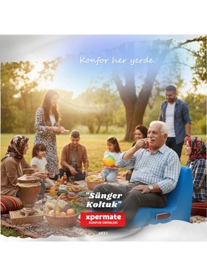 Xpermate Sünger Koltuk Tekli Yer Koltuğu Taşınabilir İskeletsiz Armut Koltuk Salon, Çocuk Odası, Balkon Mavi