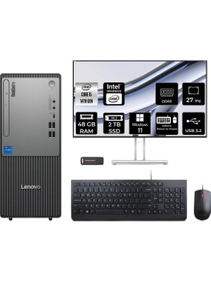 Lenovo Thinkcentre Neo 50T i5 14400 Masaüstü Bilgisayar 48GB RAM 2TB SSD 27" FHD Win11 Home + Per4 USB 12UAS1CF00P931