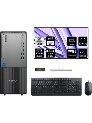 Lenovo Thinkcentre Neo 50T i5 14400 Masaüstü Bilgisayar 32GB RAM 4TB SSD 23.8" FHD FreeDOS + Per4 USB 12UAS1CF00P608