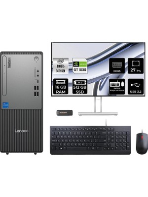 Lenovo Thinkcentre Neo 50T Intel Core I5 14400 16GB 512GB SSD GT1030/4GB 27" Fhd Monitör Fdos Masaüstü Bilgisayar & Per4 USB Bellek 12UAS1CF00P1021