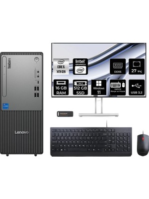 Lenovo Thinkcentre Neo 50T Intel Core I5 14400 16GB 512GB SSD 27" Fhd Monitör W11H Masaüstü Bilgisayar & Per4 USB Bellek 12UAS1CF00P921