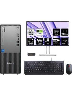 Lenovo Thinkcentre Neo 50T i5 14400 RTX 5050 8GB Masaüstü Bilgisayar 16GB RAM 2TB SSD 23.8" FHD Win11 Pro + Per4 USB 12UAS1CF00P883