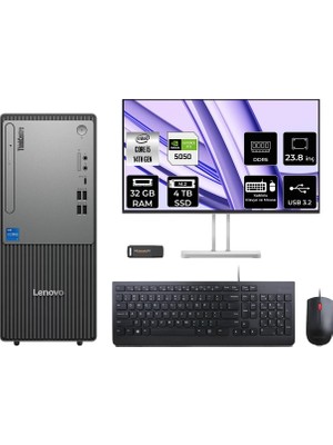 Lenovo Thinkcentre Neo 50T Intel Core I5 14400 32GB 4tb SSD RTX5050/8GB 23.8" Fhd Monitör Fdos Masaüstü Bilgisayar & Per4 USB Bellek 12UAS1CF00P848