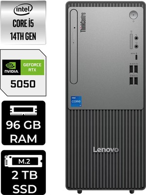 Lenovo Thinkcentre Neo 50T i5 14400 RTX 5050 8GB Masaüstü Bilgisayar 96GB RAM 2TB SSD FreeDOS + Per4 USB 12UAS1CF00P559