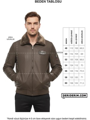 Deriderim Kahverengi Top Gun Erkek Hakiki Deri Kürk Yakalı Pilot Mont