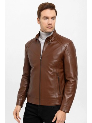 Deriderim Taba Jady Yaka Tokalı Erkek Hakiki Deri Mont