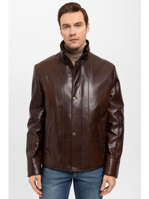 Deriderim Kahve Yager Içi Kürklü Erkek Hakiki Deri Kaban