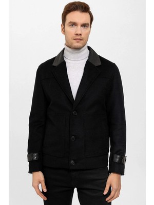 Deriderim Siyah Lupan Kaşe Kumaş Erkek Mont