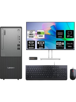 Lenovo Thinkcentre Neo 50T i3 13100 RTX 5050 8GB Masaüstü Bilgisayar 16GB RAM 1TB SSD 27" FHD FreeDOS + Per4 USB 12UB0009TRP1142