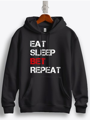 MGAX Eat Sleep Bet Repeat Baskılı Regular Kapşonlu Sweatshirt