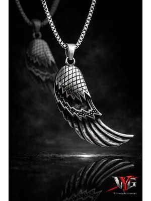 Paslanmaz Çelik Melek Kanat Tüy  Kolye / 60 cm Zincirli
