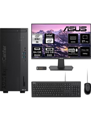 Asus Expertcenter B900MF Core Ultra 7 265 Masaüstü Bilgisayar 64GB RAM 512GB SSD 27" FHD FreeDOS + Per4 USB B9000072650010P1756