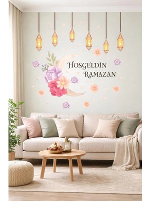 Okavango Sticker Hoş Geldin Ramazan Dekorlu Ahşap Kapı Süsü, Ramazan Süsleri, Ramazan Tavan Süsü Ramazan Ürünleri