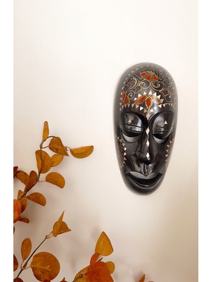Miamantra El Yapımı ve Elde Boyanmış Kahverengi Ahşap Dekoratif Maske /duvar Dekoru Aborjin Mask Küçük Boy