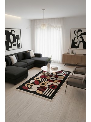 Lorvian Noletti Modern Bohem Desenli Makinede Yıkanabilir Çift Taraflı Günlük Kullanıma Uygun Kilim