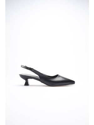 Shoegar Kadın Siyah Sivri Burun Slingback Kısa Topuklu Ayakkabı EATR20MS04A