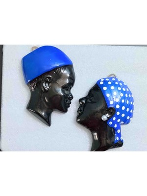 Retro Ruhu 1980 Ler Aşuk ile Maşuk El Emeği Duvar Dekorasyonu Mavi