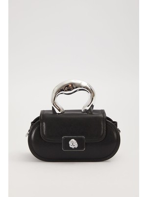 Levidor Siyah Oval Görünümlü Metal Aksesuarlı El Çantası