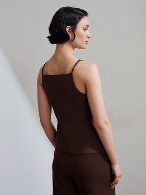 Dilvin 60605 Askılı Asimetrik Kesim Yelek-Kahve