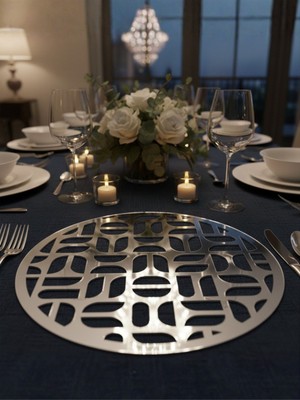 Dijidepo Lüks Geometrik Desenli 30 cm Lazer Kesim Supla Dekoratif Sofra Sunum Altlığı (Gold, Gümüş, Siyah)