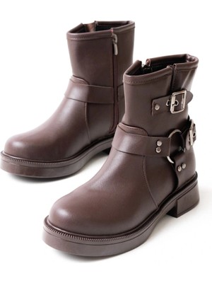 Cash Dukkan 02-2013 Kahverengi Toka Aksesuarlı Fermuarlı Günlük Kadın Bot